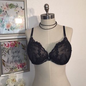Victoria’s Secret 34D black/Nude lace bra.